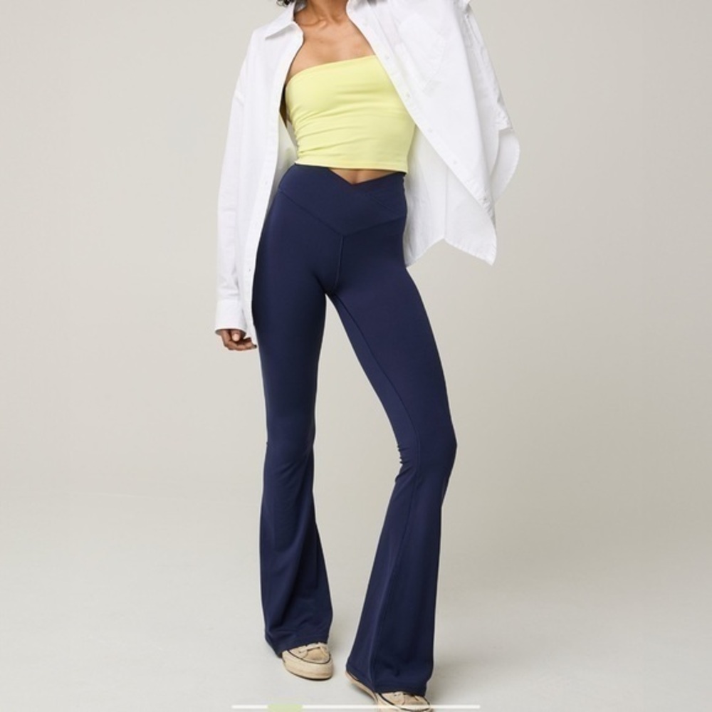 aerie real me high waisted crossover flare  leggings